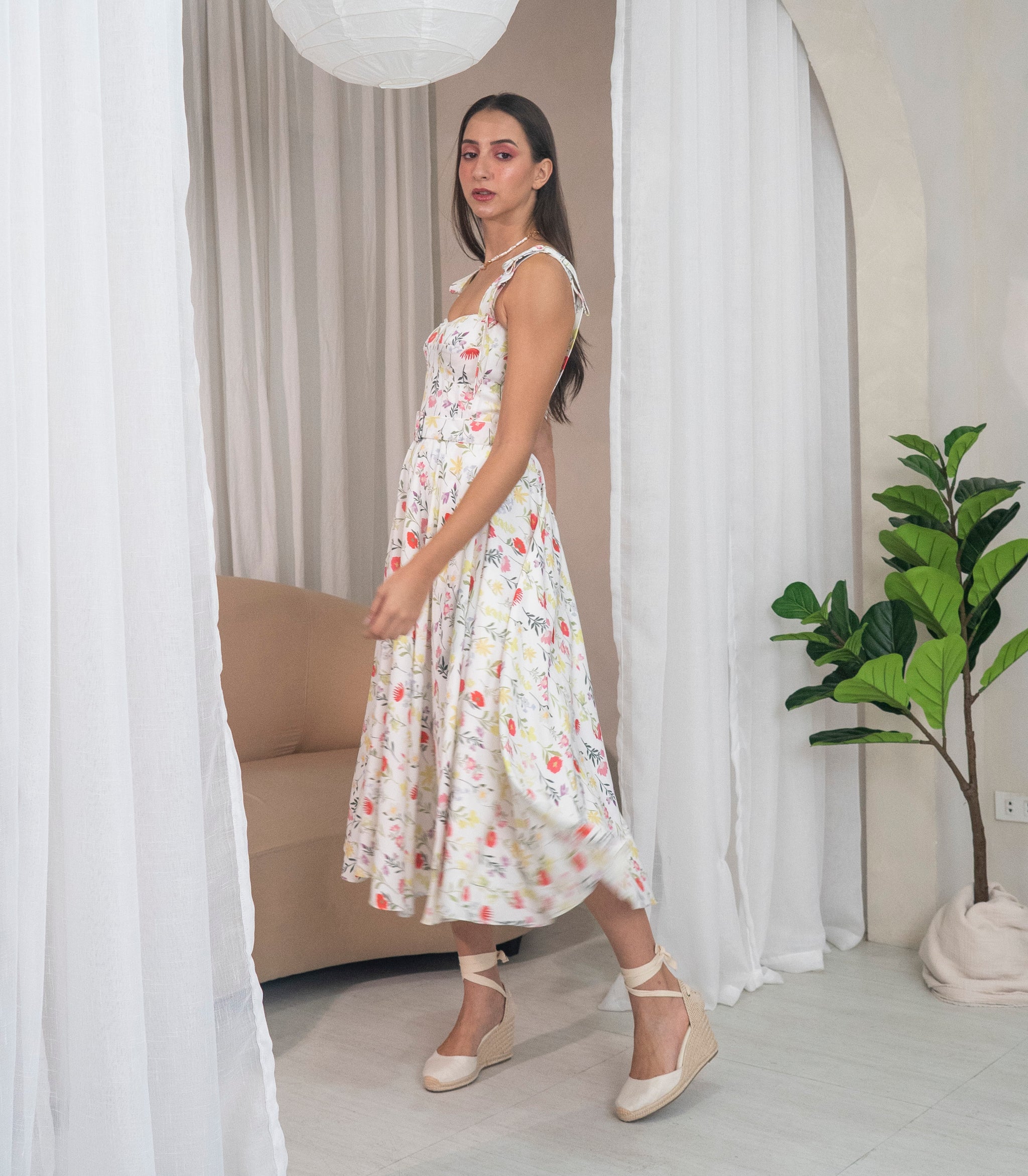 pastel dress floral Floral Print Maxi Dress in Blush Pink With High Neckline| Oh Pretty Blush Pink / L