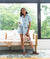 Marana Tha Vera Shorts Set (Blue with Green Print)