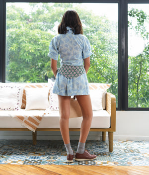 Marana Tha Vera Shorts Set (Blue with Green Print)