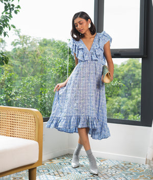 Marana Tha Tayla Ruffle Cutout Dress (Blue Cotton)
