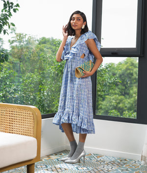 Marana Tha Tayla Ruffle Cutout Dress (Blue Cotton)