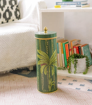 Ehun Bathroom Tissue Holder - Striped Palm on Green