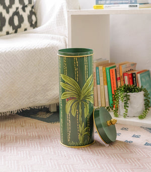 Ehun Bathroom Tissue Holder - Striped Palm on Green