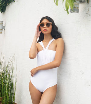 Kora Cross Halter Swimsuit (White)