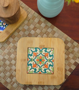 Aziza  Wood and Ceramic Trivet - Square - 9 designs