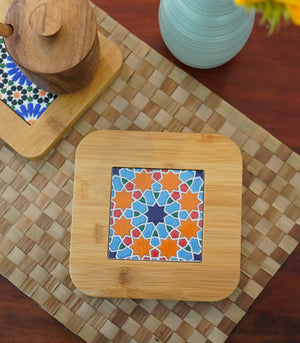 Aziza  Wood and Ceramic Trivet - Square - 9 designs