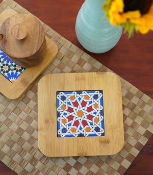 Aziza  Wood and Ceramic Trivet - Square - 9 designs