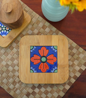 Aziza  Wood and Ceramic Trivet - Square - 9 designs