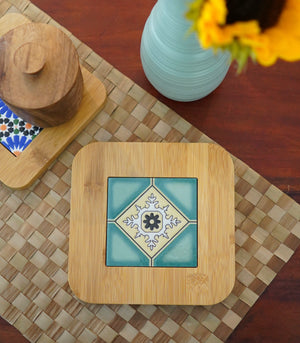 Aziza  Wood and Ceramic Trivet - Square - 9 designs