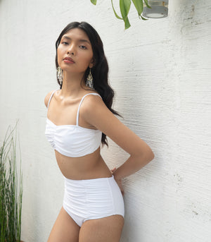 Cassia Ruched Two-Piece Swimsuit (White)