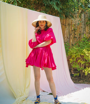 Paloha Fluted Mini Dress (Hot Pink)