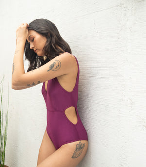 Sienna Cutout Swimsuit with Belt Tie (Purple)