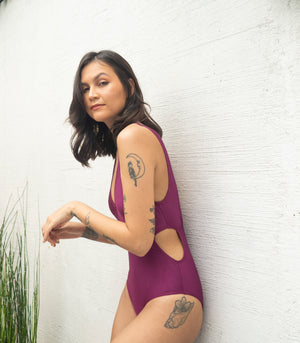 Sienna Cutout Swimsuit with Belt Tie (Purple)