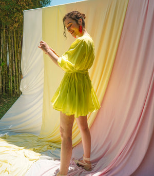 Paloha Fluted Mini Dress (Lime)