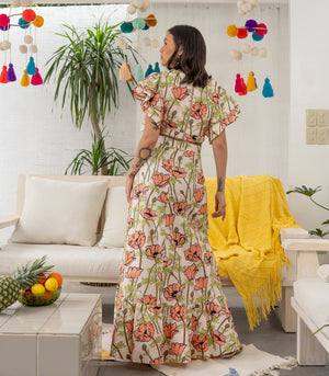 Maroshi Flounce Sleeve Top and Skirt Set (Garden Print)