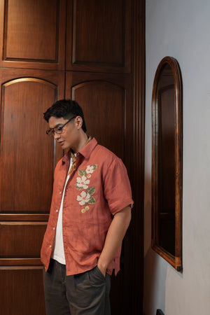 Caitian Embroidered Men's Shirt - Katmon  (Rust)