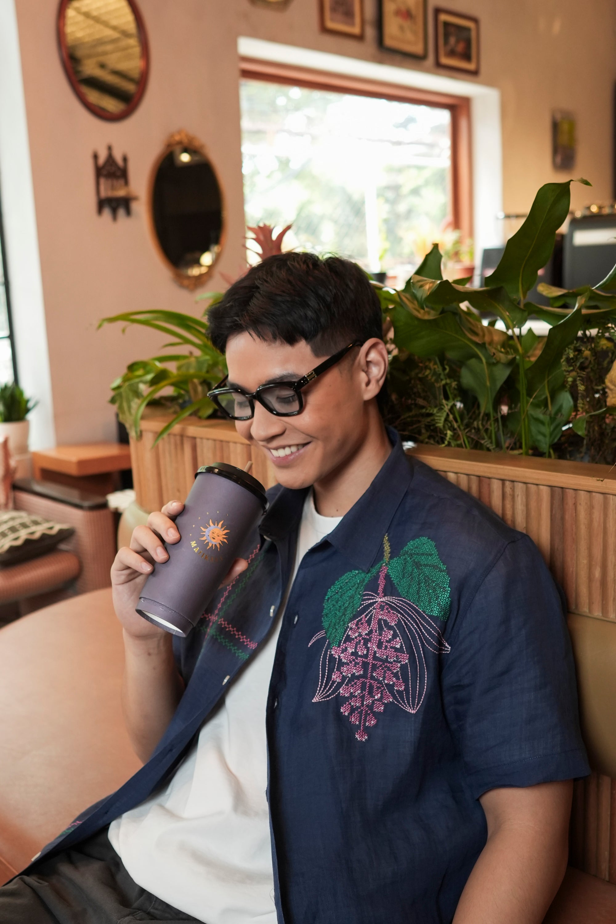 Caitian Embroidered Men's Shirt -Kapa Kapa (Navy Blue)