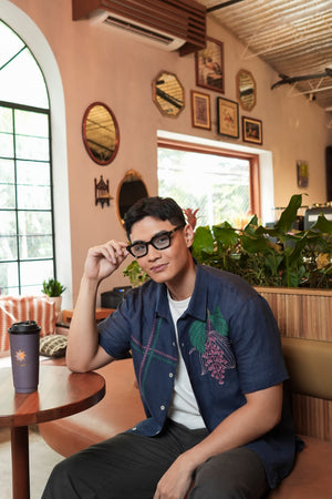 Caitian Embroidered Men's Shirt -Kapa Kapa (Navy Blue)