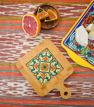 Rachida Wood and Ceramic Trivet - Square with handle - 9 designs