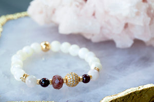 Abundant Love Bracelet with Kunzite, Ruby, Garnet, Mother of Pearl and Rhinestone Ball (for women) ABL-AW1