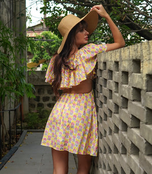 Mari Dress in Yellow/Pink