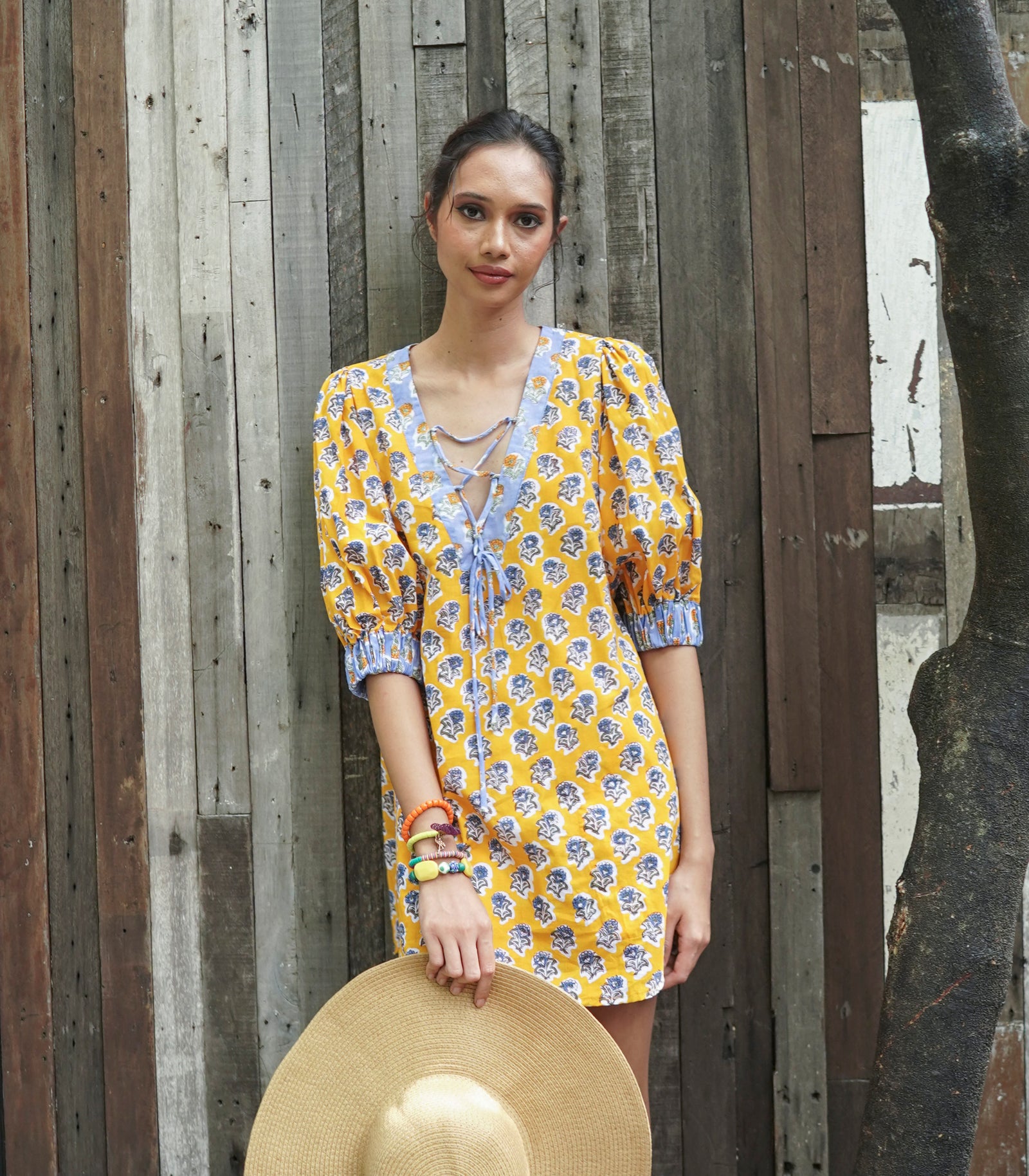 Danielle Dress in Mustard/Blue