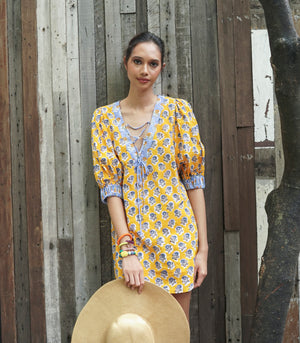 Danielle Dress in Mustard/Blue