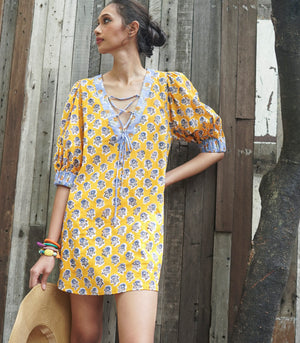 Danielle Dress in Mustard/Blue