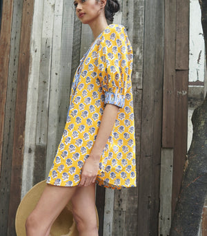 Danielle Dress in Mustard/Blue