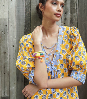 Danielle Dress in Mustard/Blue