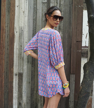 Danielle Dress in Blue/Pink/Yellow