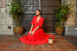 Ikela Waisted Maxi Dress (Tomato)