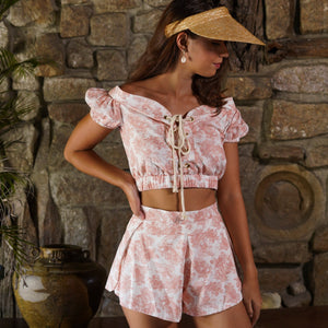 Marana Tha Bristol Peach Floral Off Shoulder Top and Shorts Set