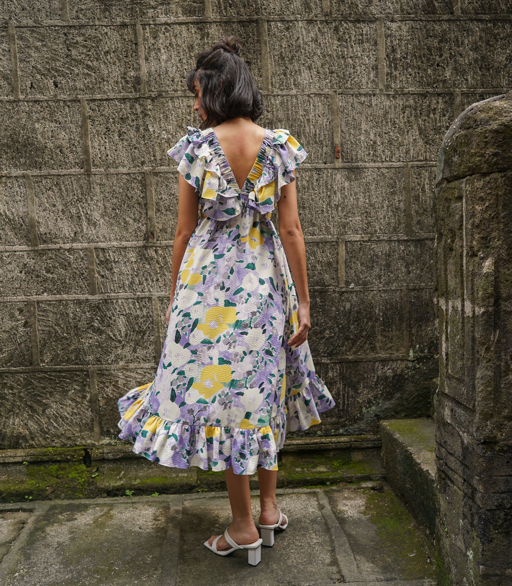 Marana Tha Tayla Ruffle Cutout Dress (Painterly Florals) - Seek The Uniq Marana Tha Tayla Ruffle Cutout Dress (Painterly Florals) - Seek The Uniq
