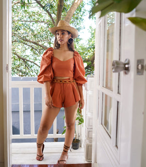 Parika Puff Sleeve Crop Top and Shorts Set