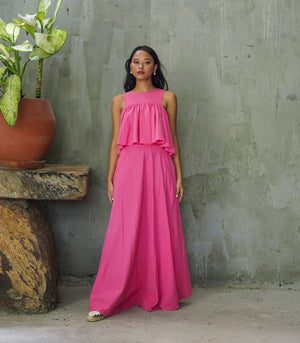 Mourant Flounce Top and Skirt Set (Fuchsia)