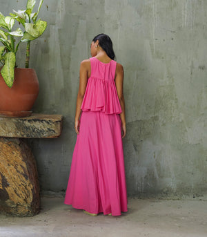 Mourant Flounce Top and Skirt Set (Fuchsia)