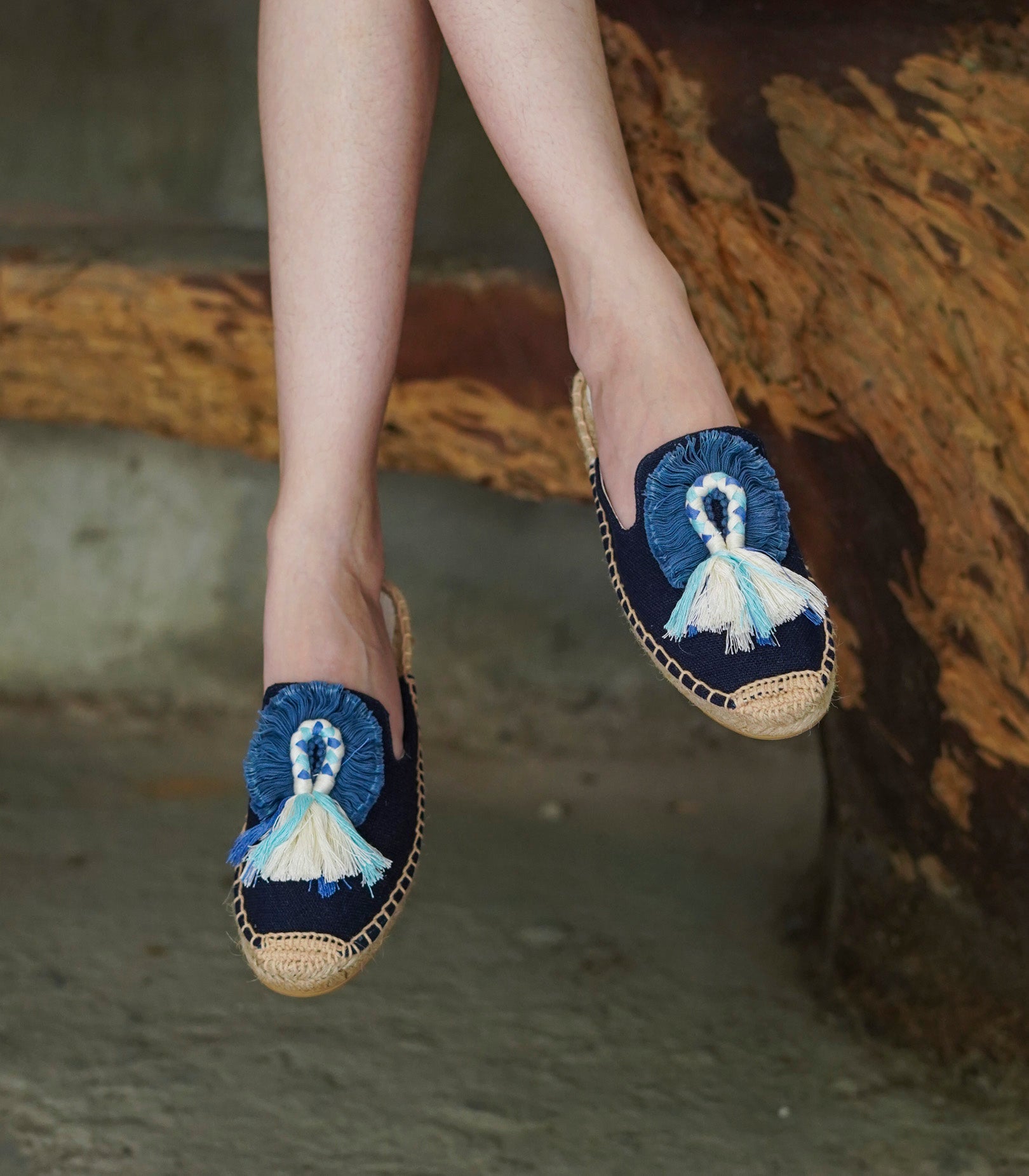 Blue Tassel Mule Espadrille