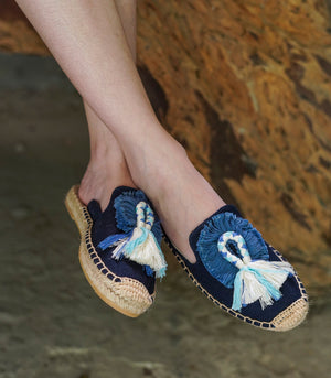 Blue Tassel Mule Espadrille