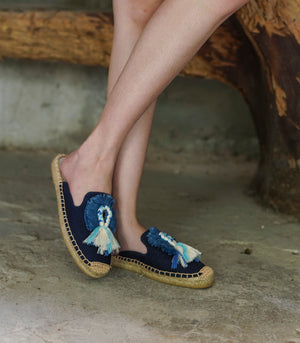 Blue Tassel Mule Espadrille