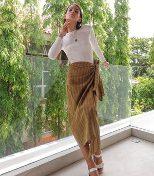 Vaslui Midi Wrap Skirt (Coyote Stripes)