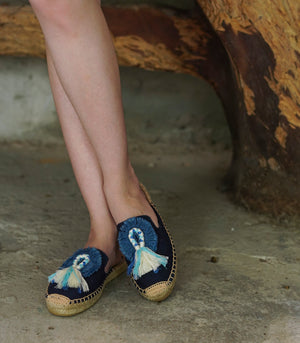 Blue Tassel Mule Espadrille