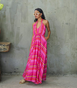 Apatou Halter Maxi Dress (Stripes)