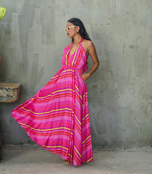 Apatou Halter Maxi Dress (Stripes)