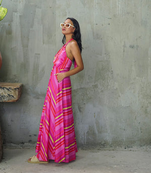 Apatou Halter Maxi Dress (Stripes)