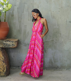 Apatou Halter Maxi Dress (Stripes)