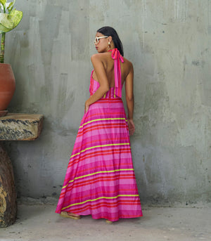 Apatou Halter Maxi Dress (Stripes)