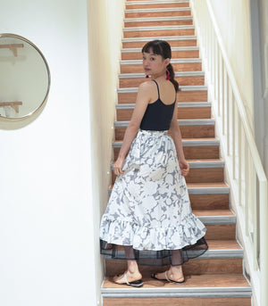 Montjoly Ruffled Tulle Wrap Skirt (B&W Floral)