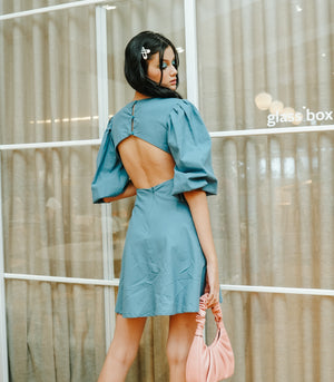 Thea Puff Sleeve Cut Out Dress   (Teal)
