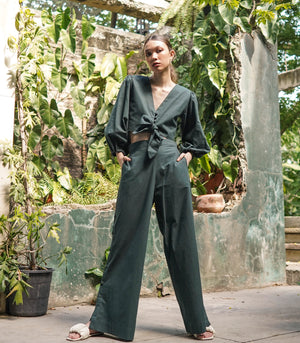 Kourou Button-Down Top and Pants Set (Hunter)